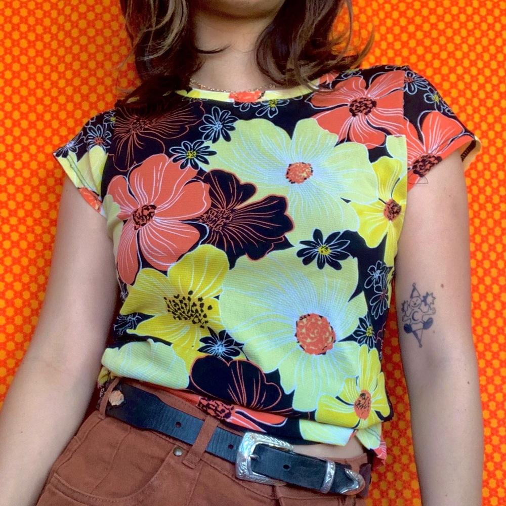 90s PSYCHEDELIC FLOWERS MESH SHIRT